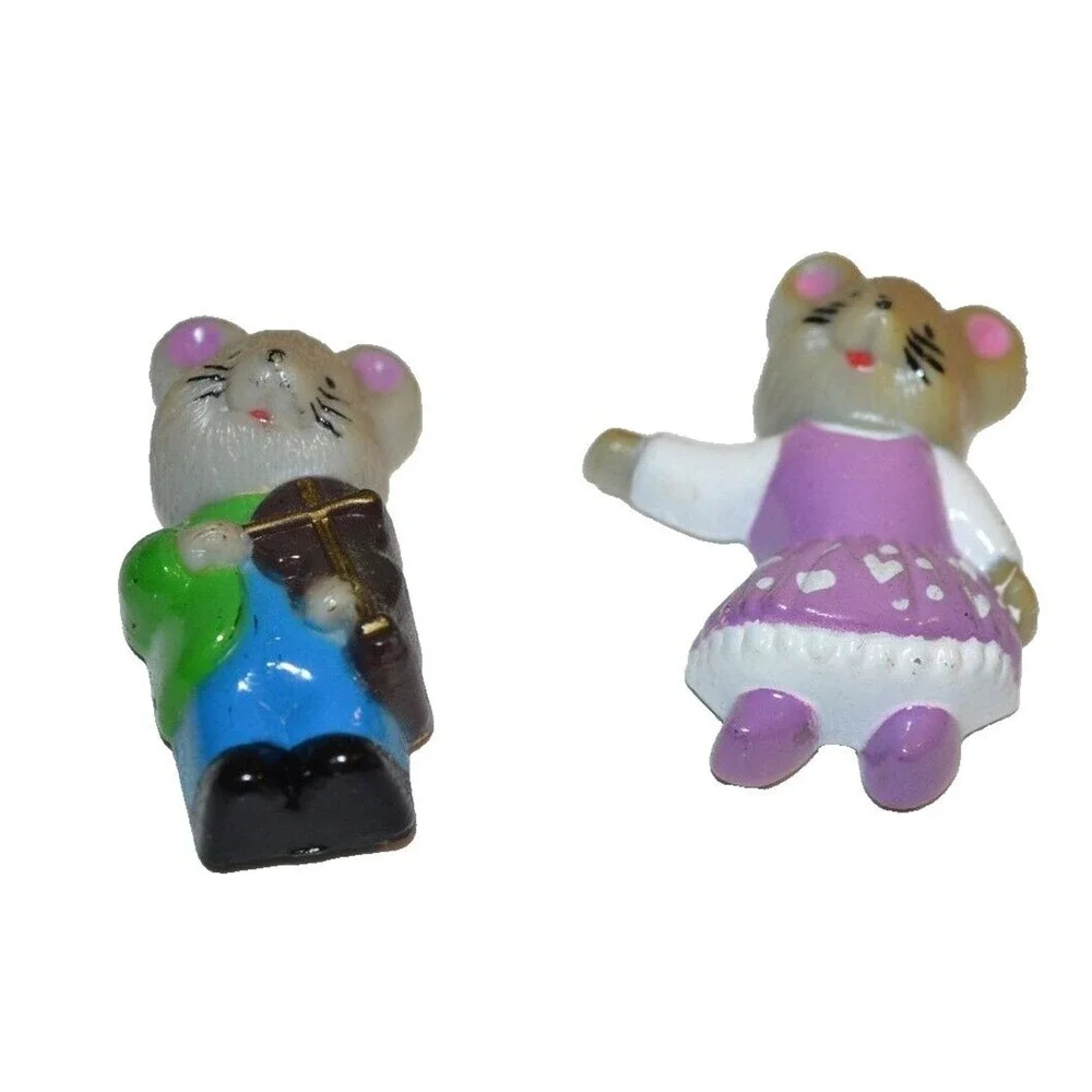 Vtg‎ Fridge Magnets 2 pc Mice Mouse Farmhouse Fiddle Square Dance Plastic retro